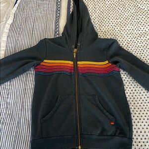 Aviator Nation Gray and Red Striped Hoodie Sweatshirt.